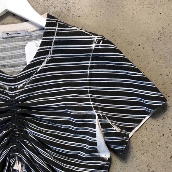 T by Alexander Wang Black Short-Sleeve Striped Gathered-Front Tee - Picture 4 of 10